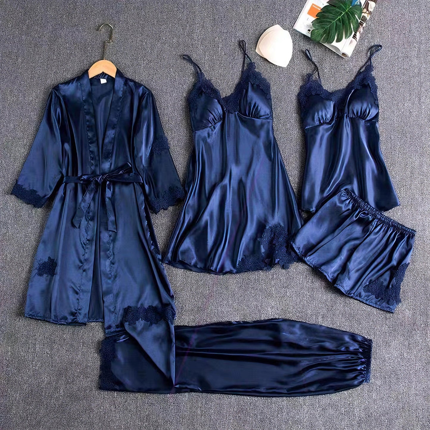 5 Piece Romantic Bridal Night Suit For Women And Girls 100% Premium Silk Set