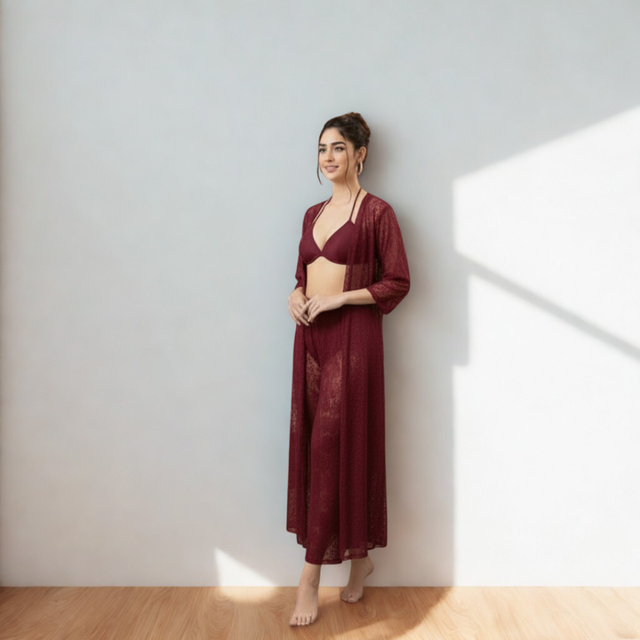 New Net Silky & Sleepy  Premium 4-Piece Floral Nighty Set