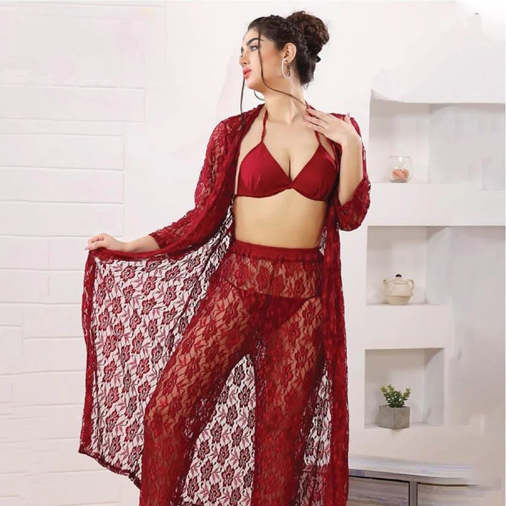 New Net Silky & Sleepy  Premium 4-Piece Floral Nighty Set