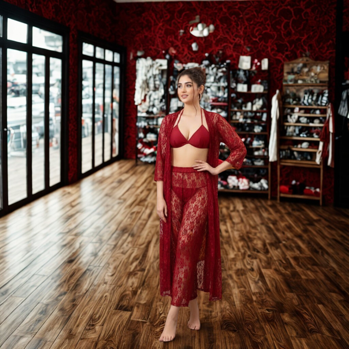 New Net Silky & Sleepy  Premium 4-Piece Floral Nighty Set